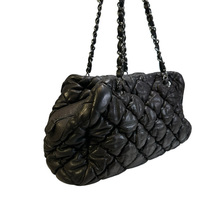 Used CHANEL Quilted Leather Bubble Quilted Bowler Bag Handbag Black Silver hardware