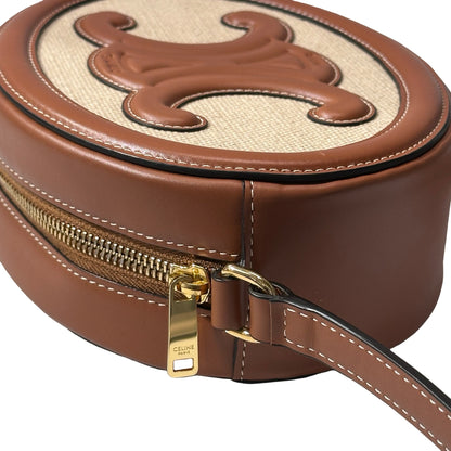 Used CELINE Canvas Leather Oval Purse Triomphe Cross Body Bag Brown Beige GHW