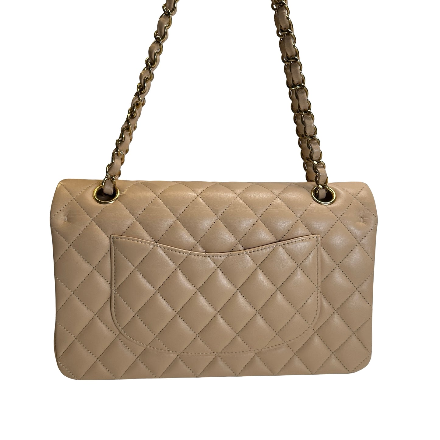 Used CHANEL Lambskin Classic Flap 25cm Chain shoulder bag Beige GHW