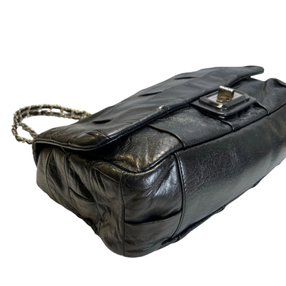 Used CHANEL Chocolate Bar Aged Calfskin 2.55 Reissue Flap Bag Chocolate Bar Chain Shoulder Bag Black，PHW