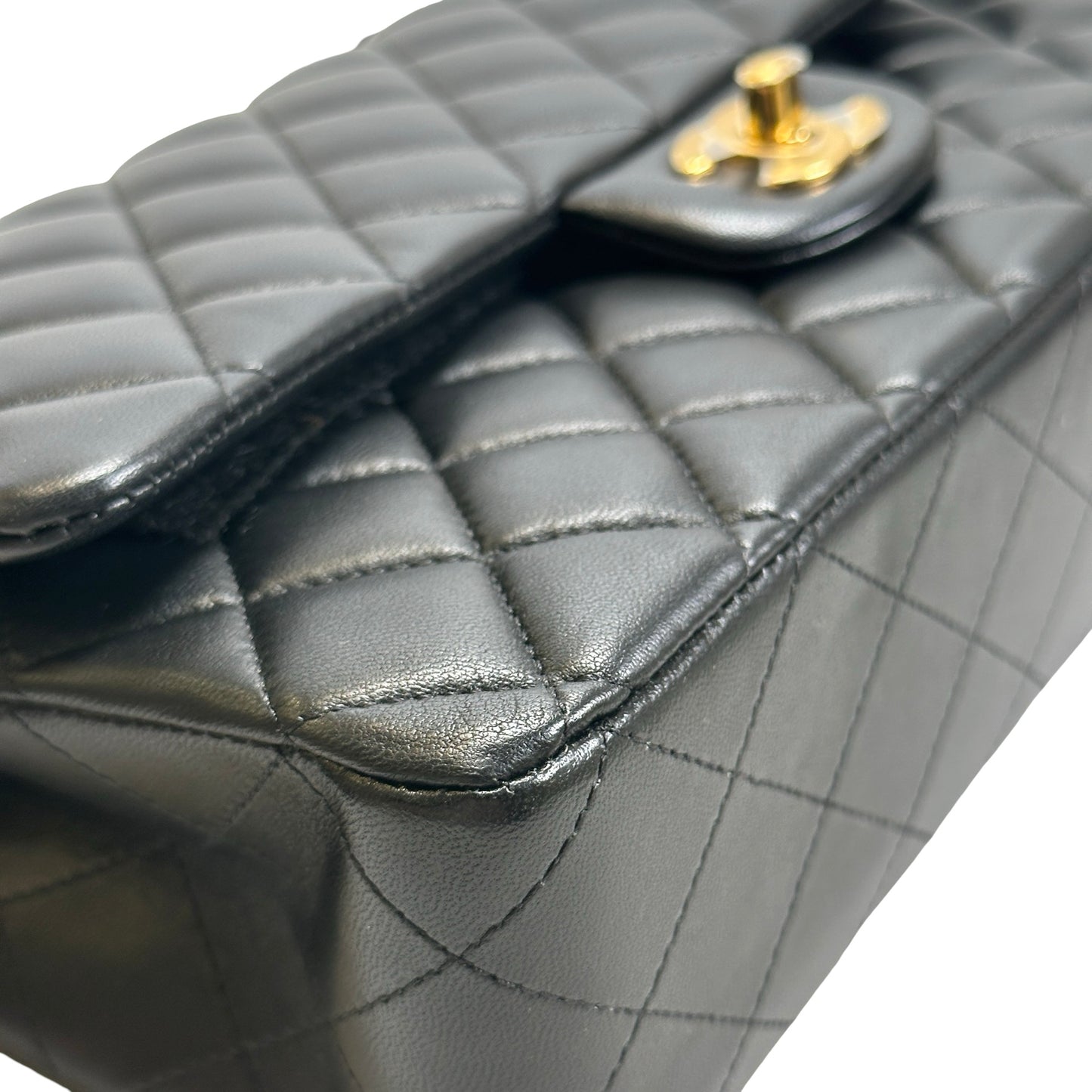 Used CHANEL Quilted Lambskin Classic Flap 25 Chain Shoulder Bag Black Gold