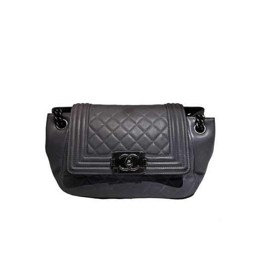 Used CHANEL Boy Shoulder Bag Grey PHW