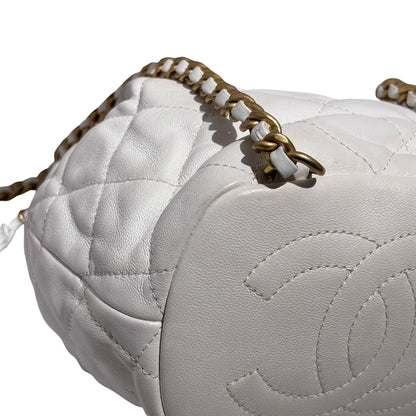 Used CHANEL Lambskin 22S Mini Drawstring Bucket Backpack Cross body bag White