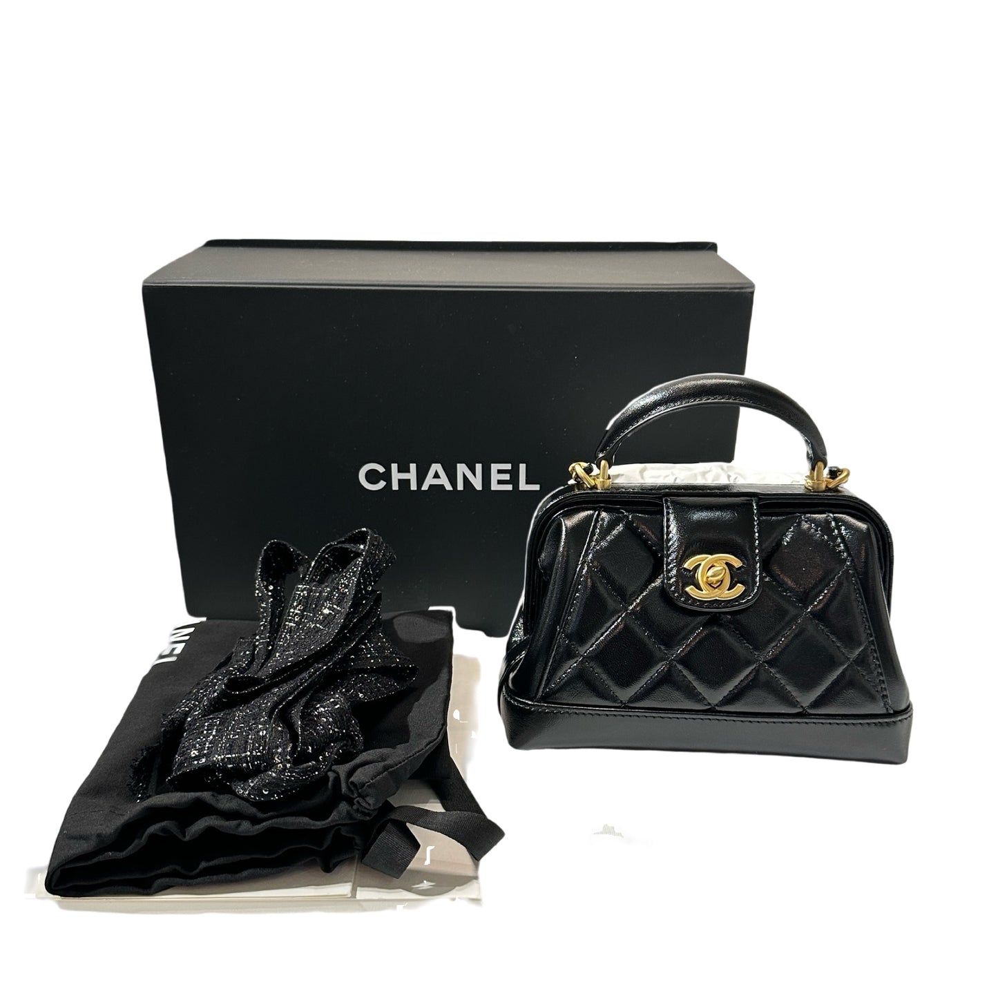 New CHANEL Mini with handle Cross Body Bag Black GHW