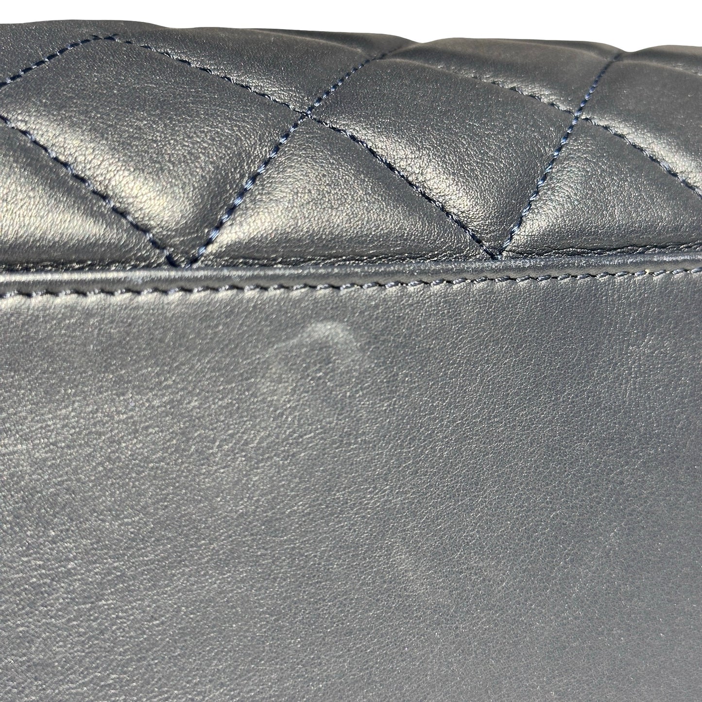 Used CHANEL Lambskin Leather Tweed Airlines Portobello Two Way Shoulder Bag Blue White PHW