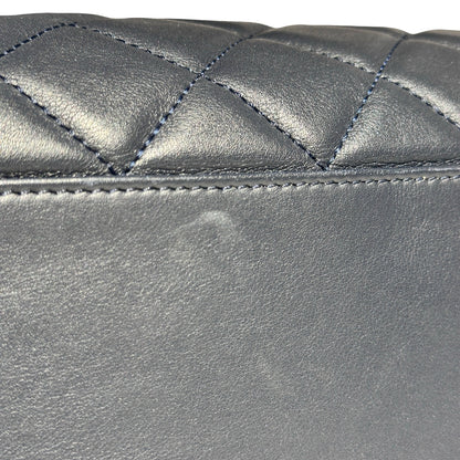 Used CHANEL Lambskin Leather Tweed Airlines Portobello Two Way Shoulder Bag Blue White PHW