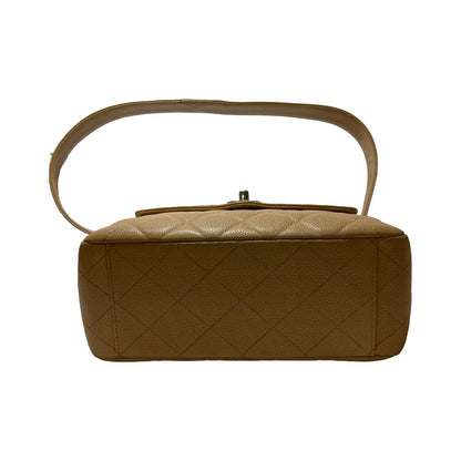 Used Chanel Caviar Leather Kelly Vintage Shoulder Bag Beige PHW