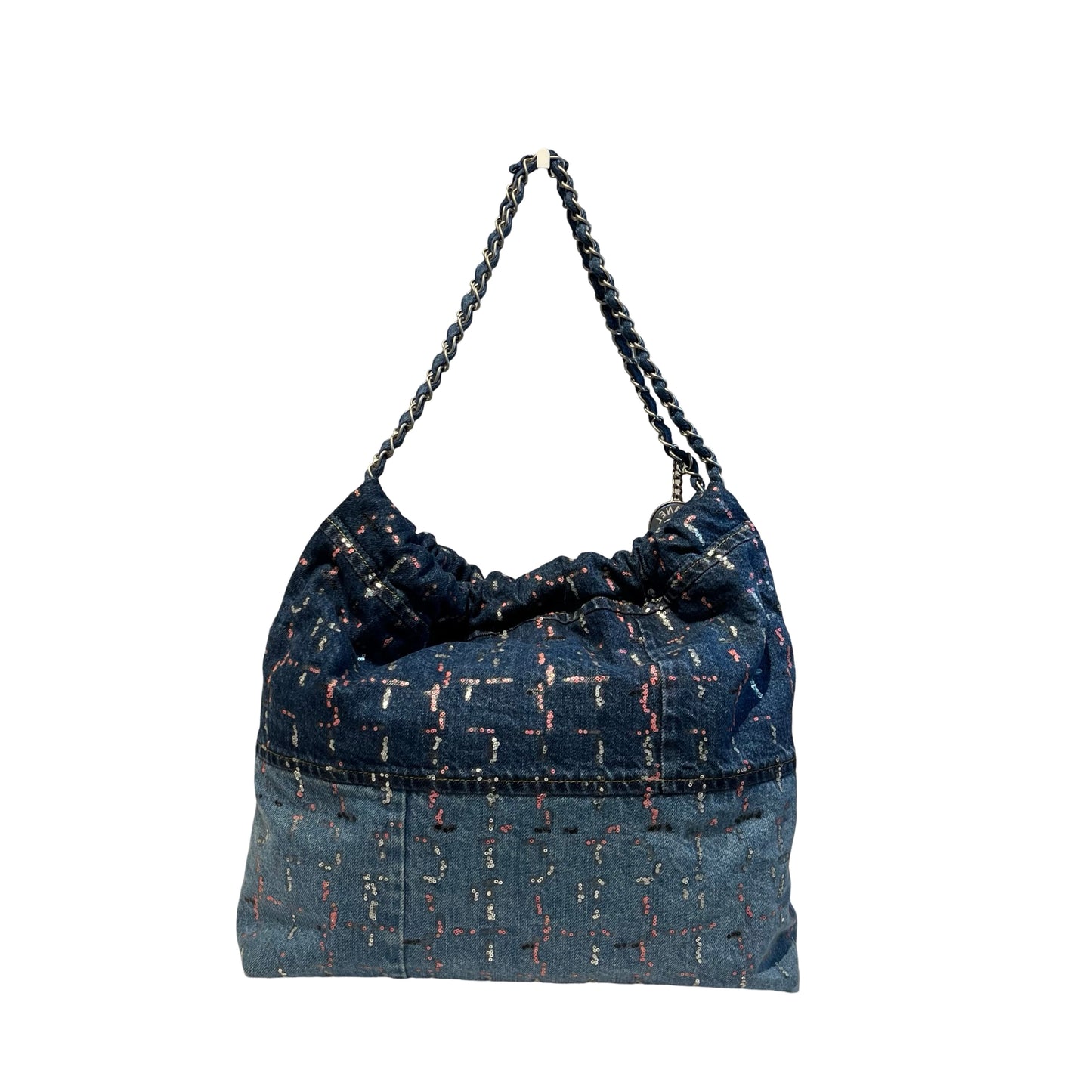 Denim,Denim Sequin CHANEL 22 MEDIUM Chain Shoulder Bag [101380]