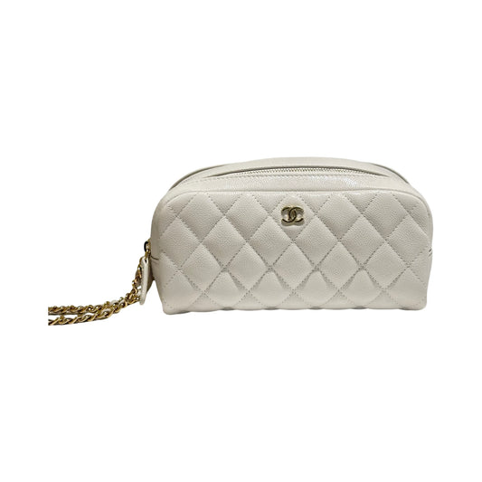 CHANEL WHITE POUCH WITH CHAIN [20004055]