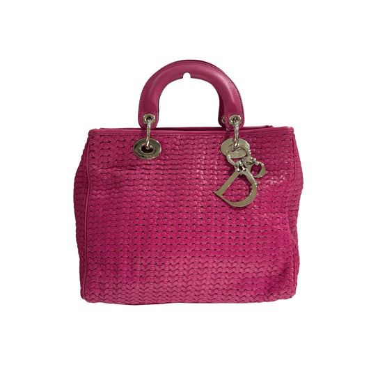 DIOR PINK PHW WOVEN LEATHER HANDBAG [3000264]