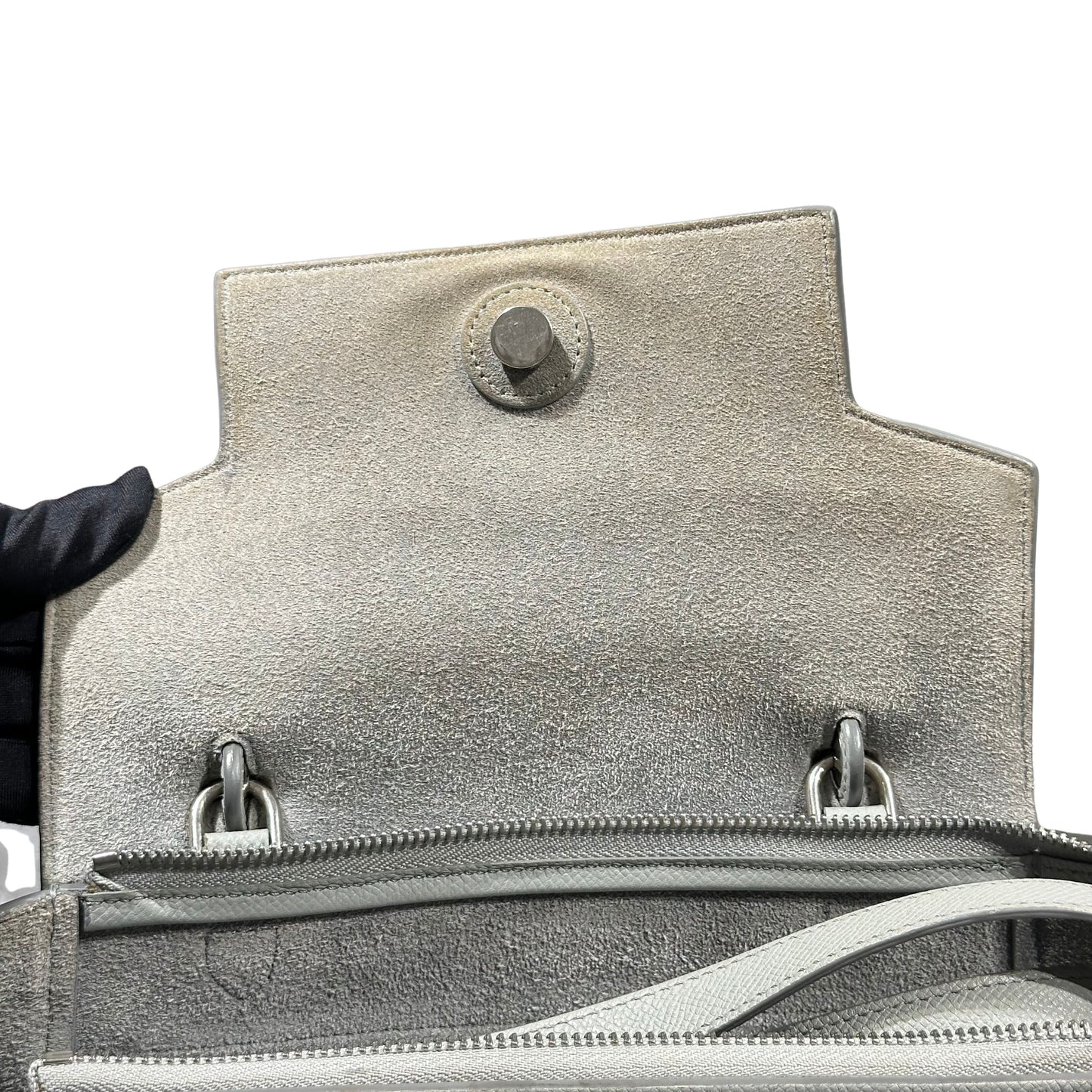 Used CÉLINE Belt Shoulder Bag Grey PHW