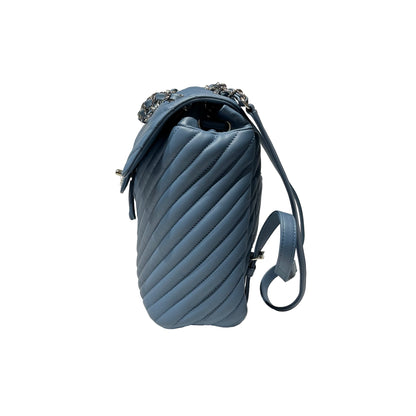 Used CHANEL Lambskin Leather Backpack Blue PHW