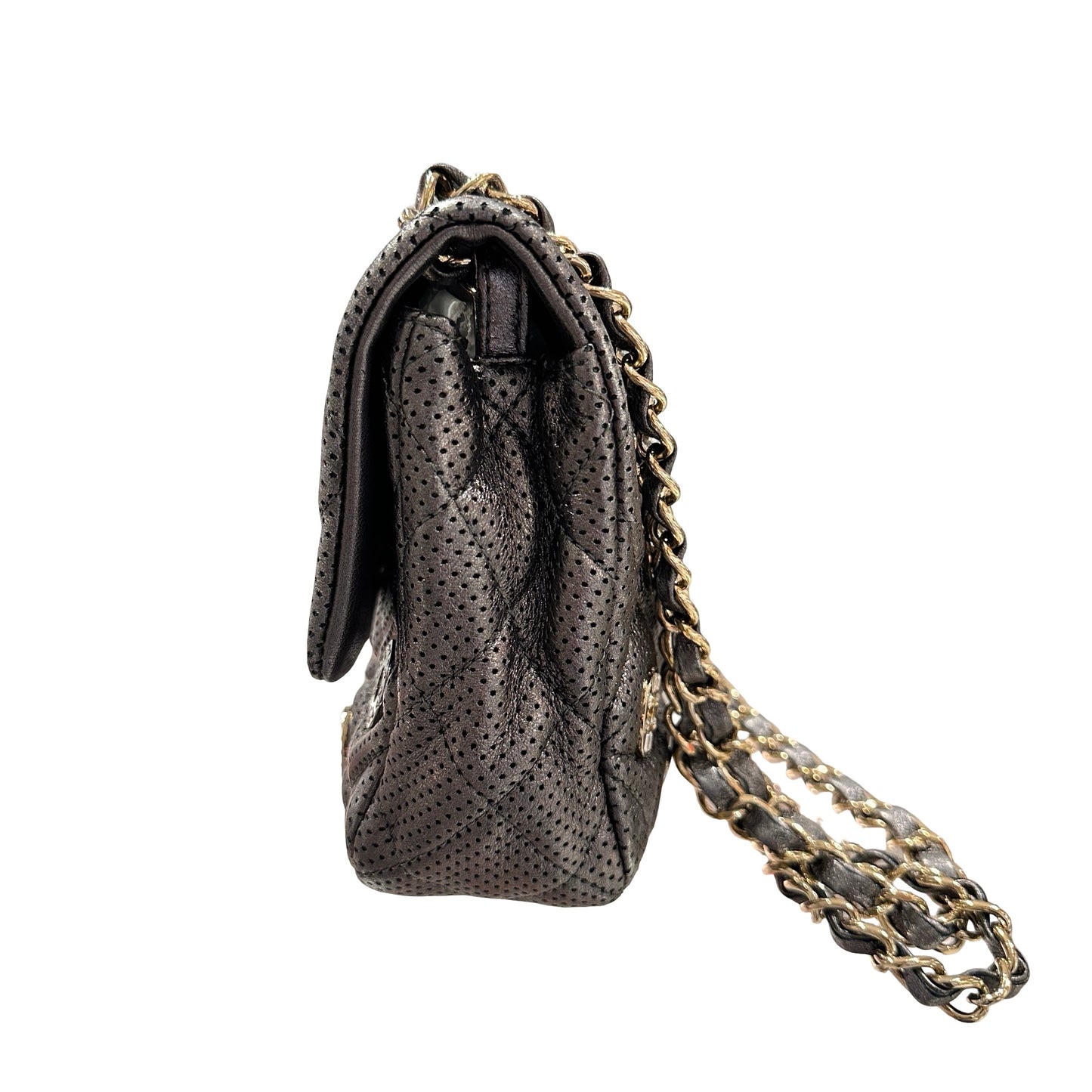 Used CHANEL Lambskin Leather Cross Body Bag Silver GHW