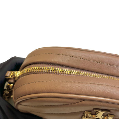 Used TORY BURCH Chevron Leather Kira Chevron Cross body bag Taupe Gold