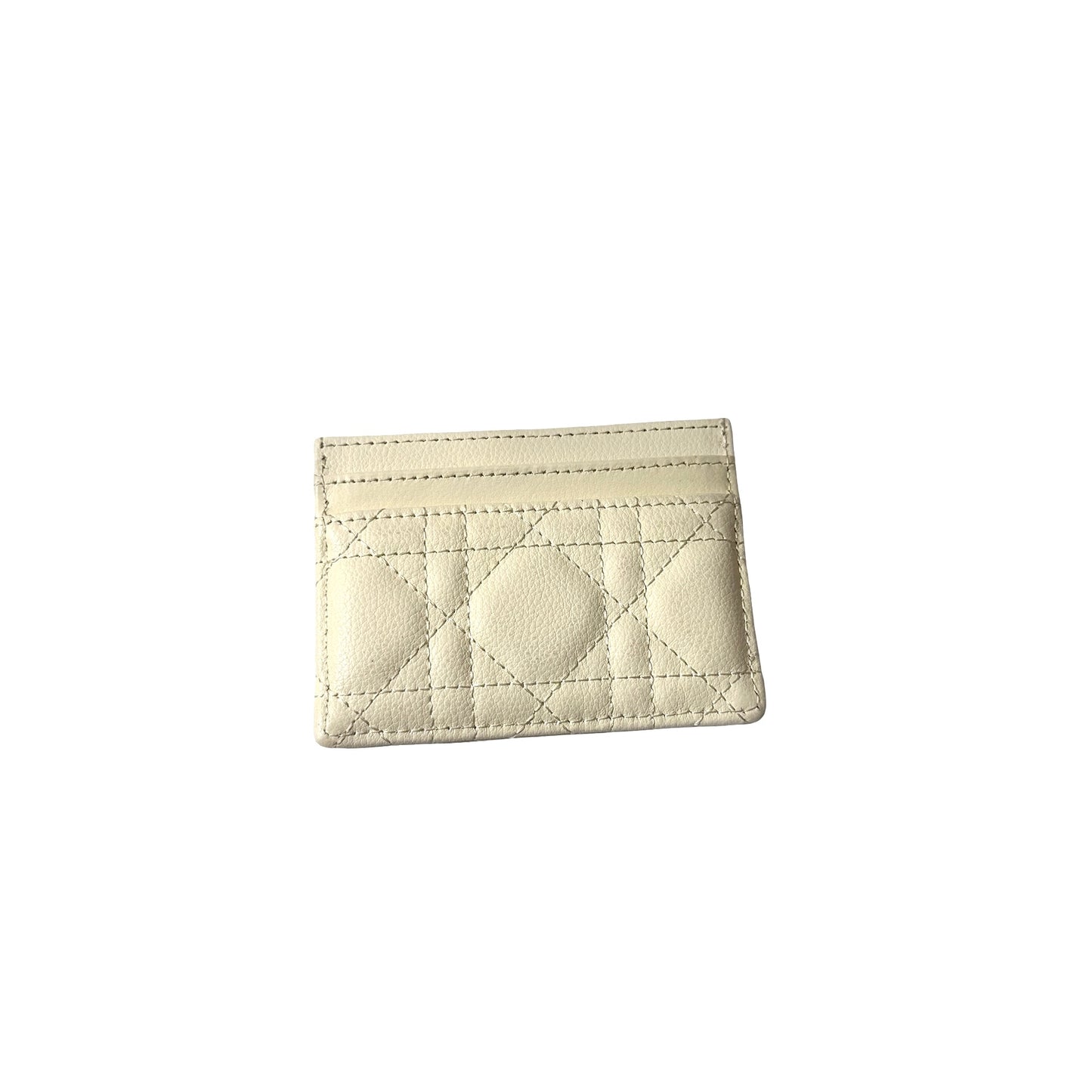 Used Dior Calfskin Leather Cardholder Card Holder Beige GHW