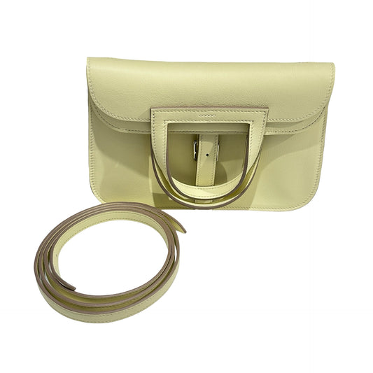 HERMES Leather Halzan Shoulder Bag Yellow Lime