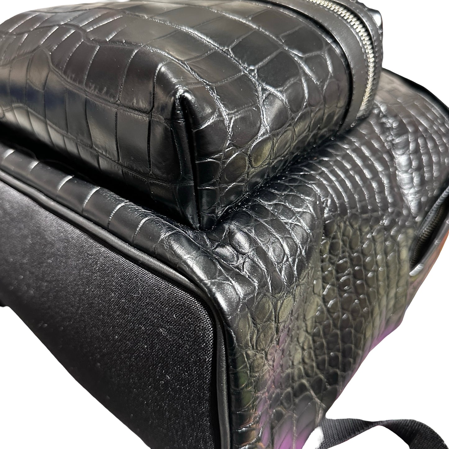Used SAINT LAURENT Crocodile-Embossed Saint Laurent City Backpack PHW Black