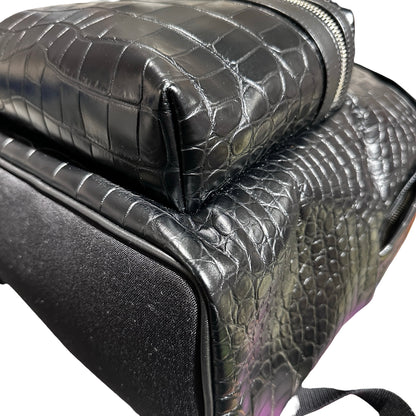 Used SAINT LAURENT Crocodile-Embossed Saint Laurent City Backpack PHW Black