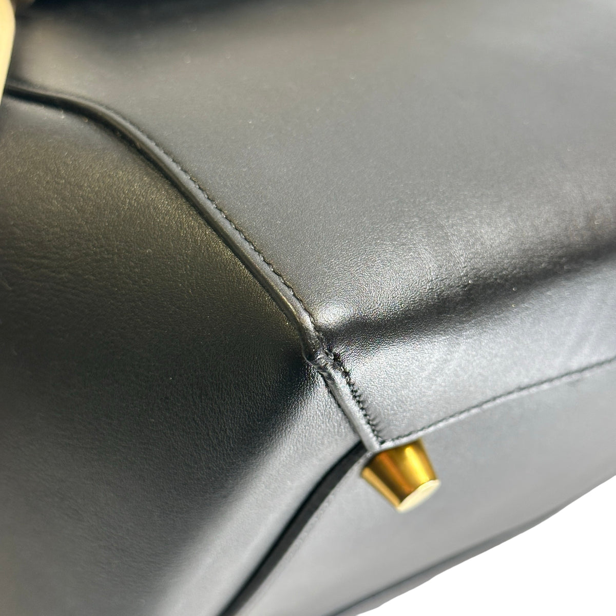 Used CELINE Leather Belt Bag Handbag Black Beige