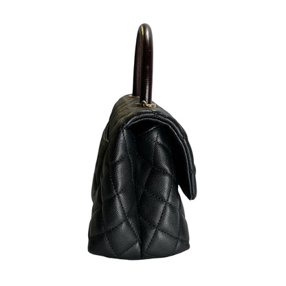 Used CHANEL Quilted Caviar Leather Coco Handle Handbag Black Gold