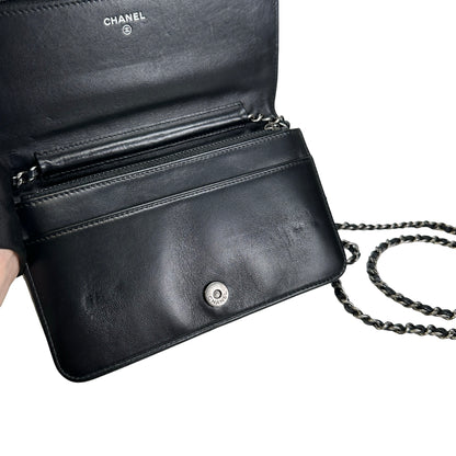 Used CHANEL Quilted Leather Quilted Shoulder Bag Silver Black
