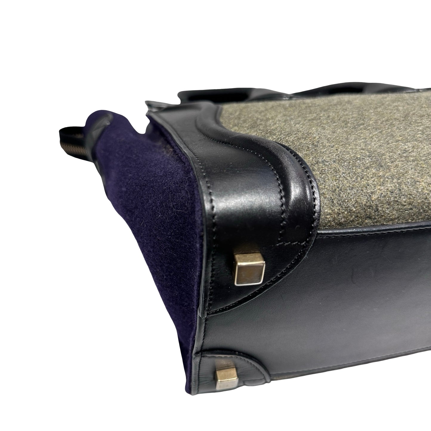 Used CÉLINE Calfskin Leather LUGGAGE Handbag GREEN PURPLE Black GHW