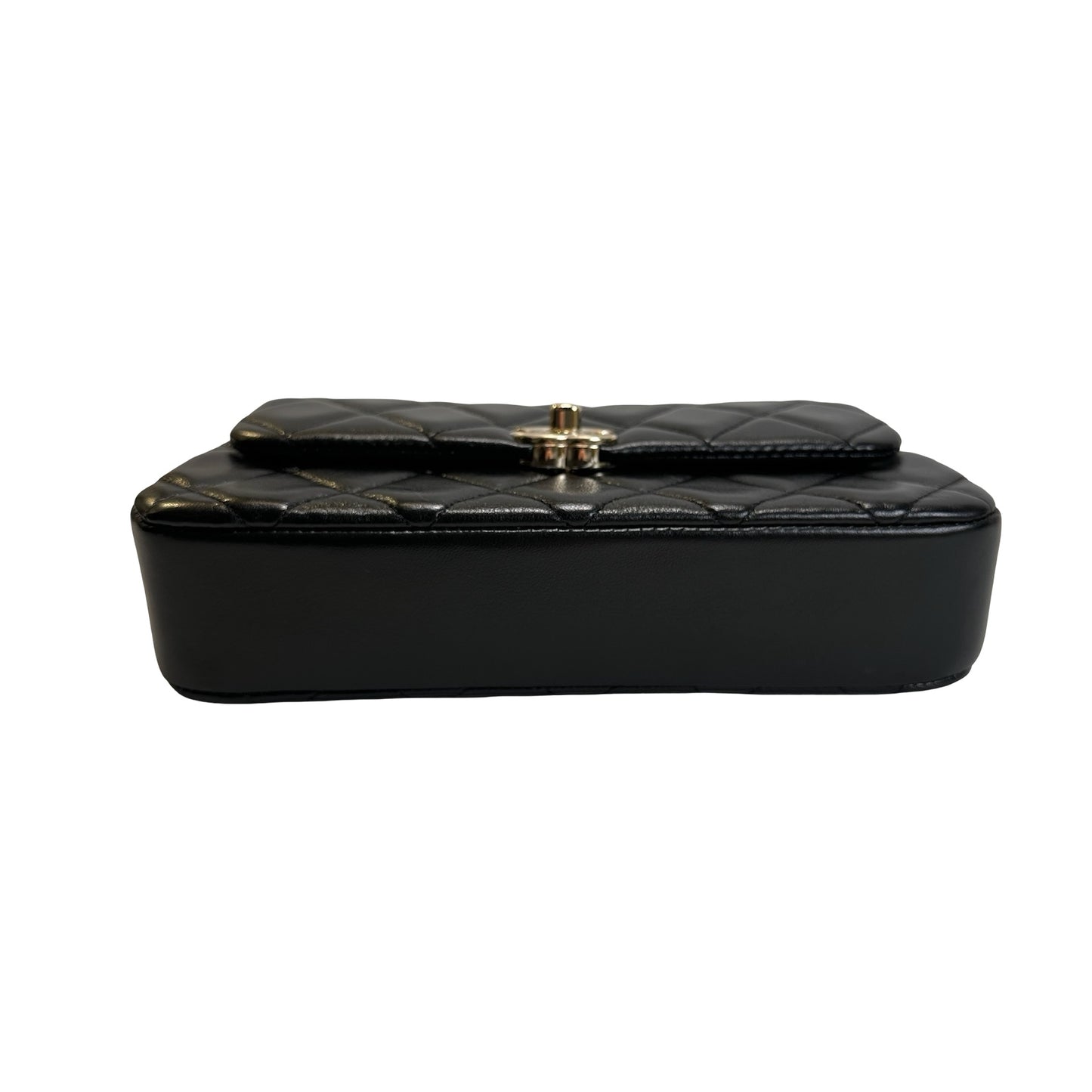 Used CHANEL Quilted Lambskin Mini Rectangular Flap Bag Chain Shoulder Bag Black Gold