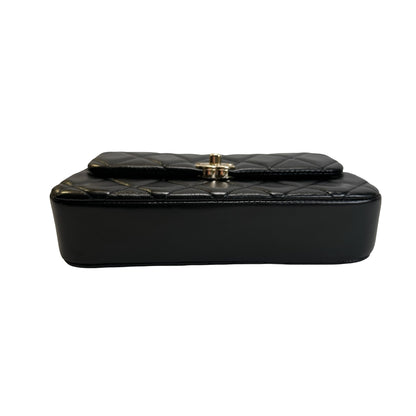 Used CHANEL Quilted Lambskin Mini Rectangular Flap Bag Chain Shoulder Bag Black Gold