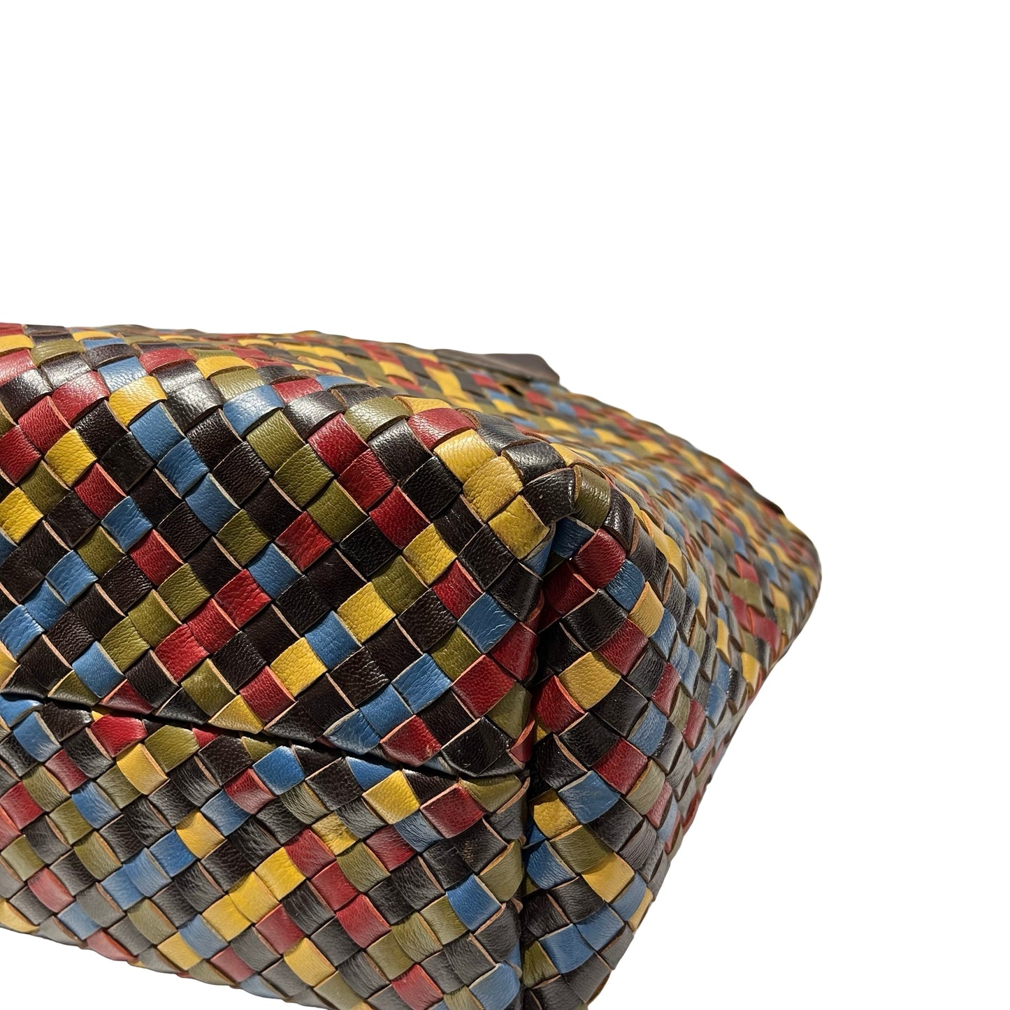 Used Bottega Veneta Calfskin Leather Handbag Multicolor GHW