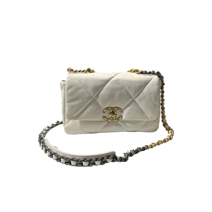 Used CHANEL Lambskin Leather 19 Small Shoulder Bag White GHW