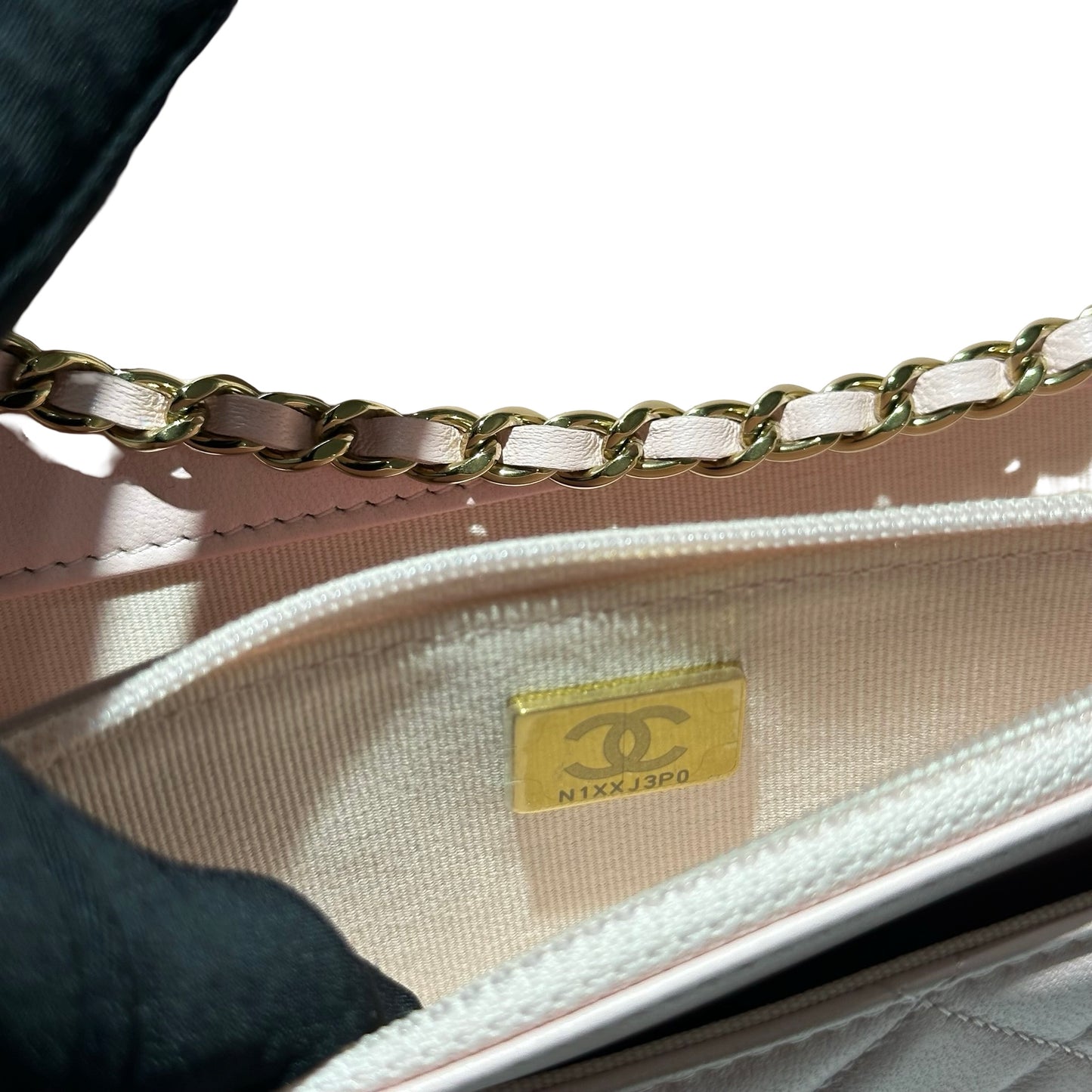 Used CHANEL Lambskin Leather WOC Cross Body Bag Pink GHW