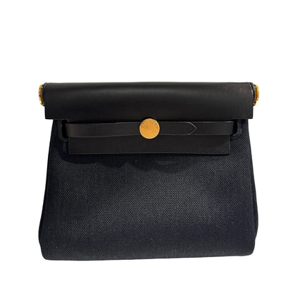 Brand New HERMES Toile Herbag Two Way Shoulder Bag Black Noir