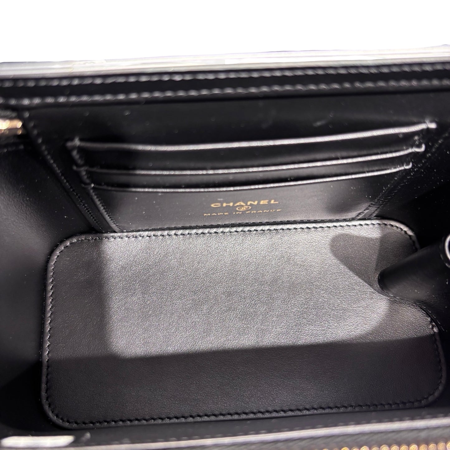 New CHANEL Vanity Case With Handle Clutch Black PHW