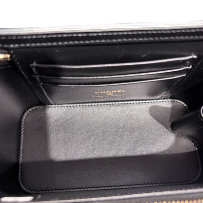 New CHANEL Vanity Case With Handle Clutch Black PHW