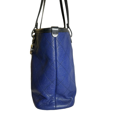 Used CHANEL Quilted Caviar Leather GST Tote Bag Blue Silver