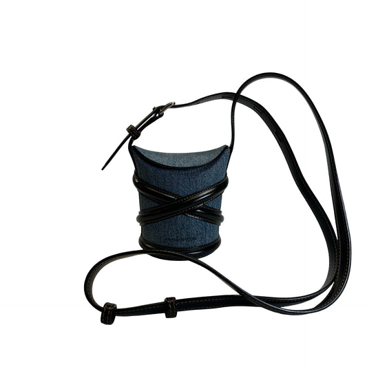 ALEXANDER MCQUEEN Denim Leather The Curve Bucket Bag Blue Black