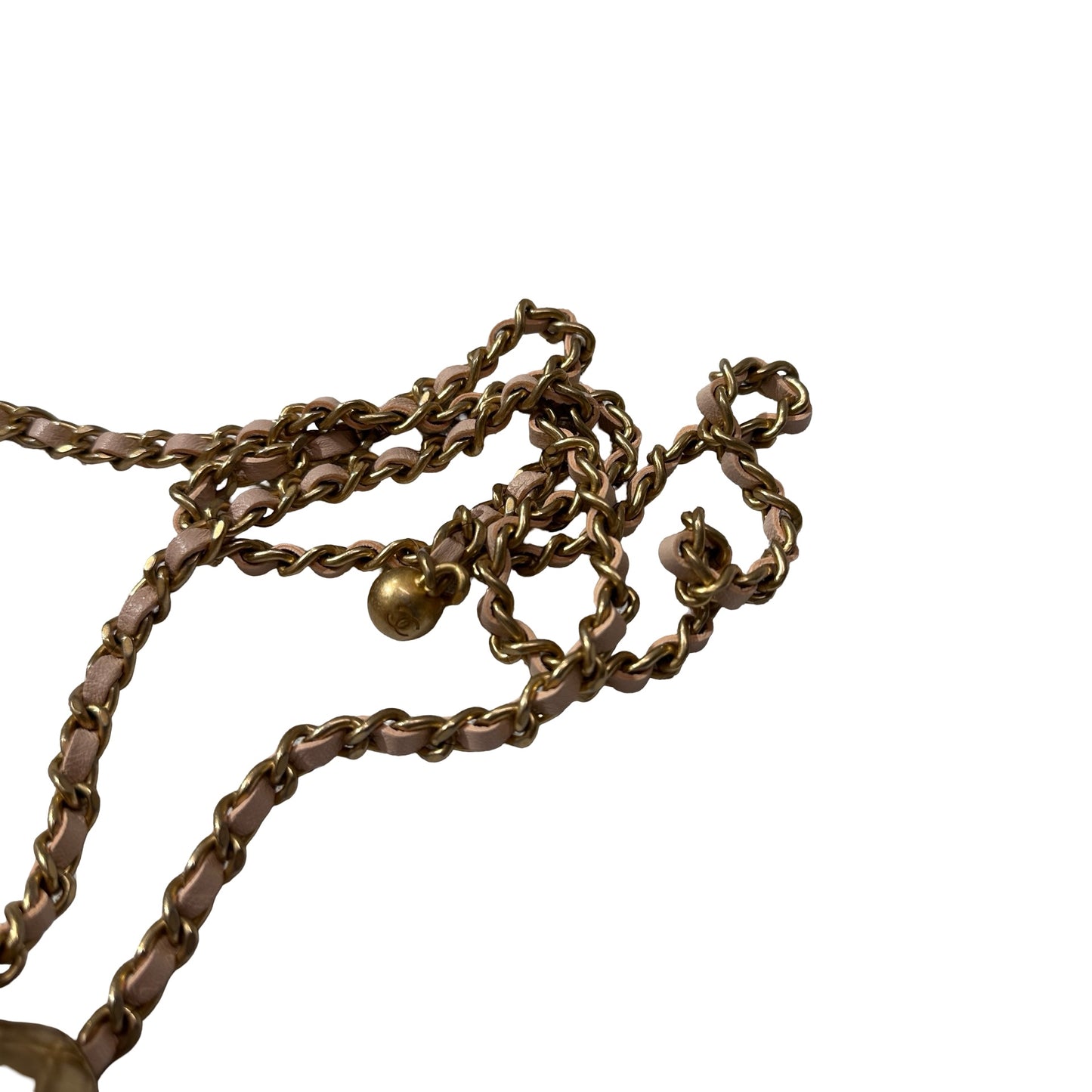 Used CHANEL Lambskin Leather Chain with Gold Ball Cross Body Bag Pink GHW