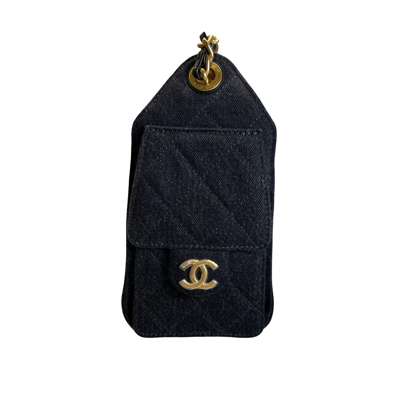 Used CHANEL Denim 26P Mini 25 Bag Shoulder Bag Black Gold