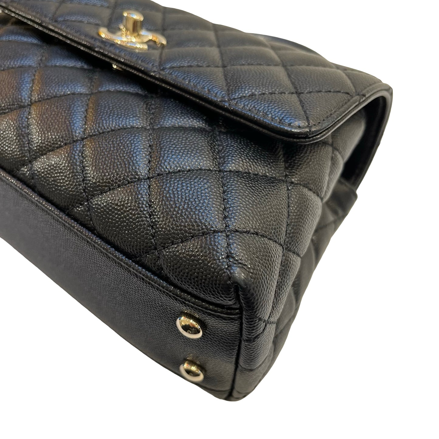 Used CHANEL Calfskin Leather Coco Handle small Handbag Black PHW