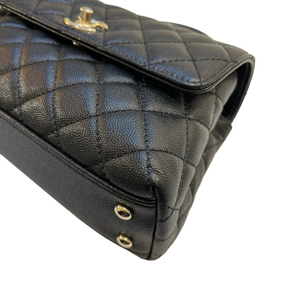 Used CHANEL Calfskin Leather Coco Handle small Handbag Black PHW