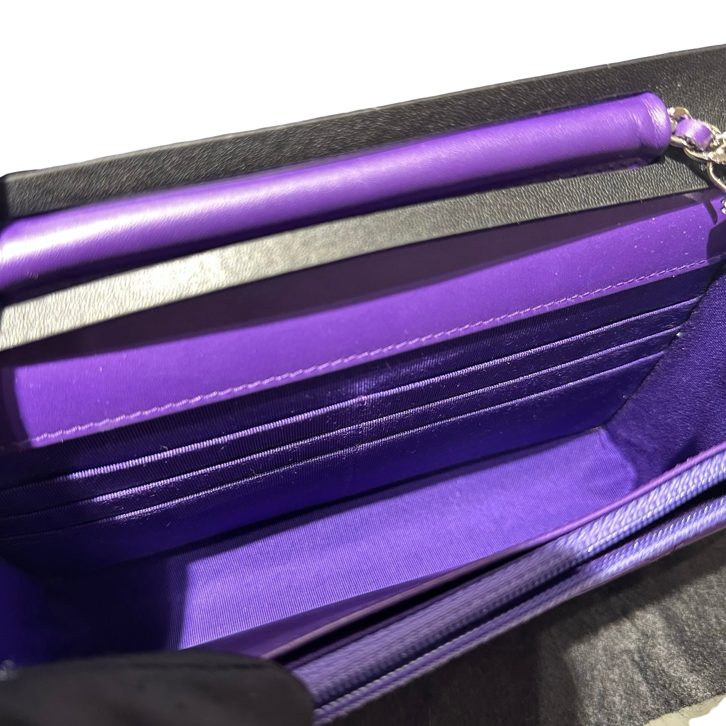 Used CHANEL Patent Leather WOC Cross Body Bag Purple PHW