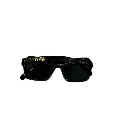 Used CHANEL Solid Square Sunglasses SUNGLASSESS Black Silver