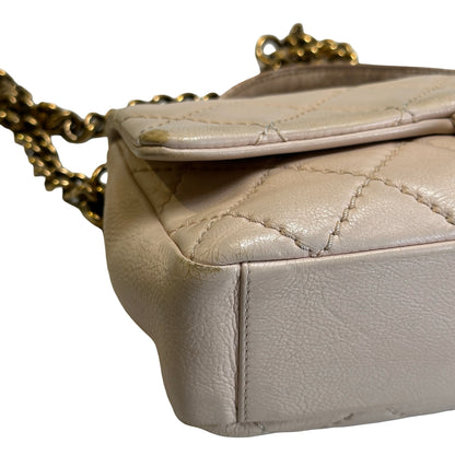 Used CHANEL Quilted Leather Kelly Flap Handbag Beige Gold Tone Hardware