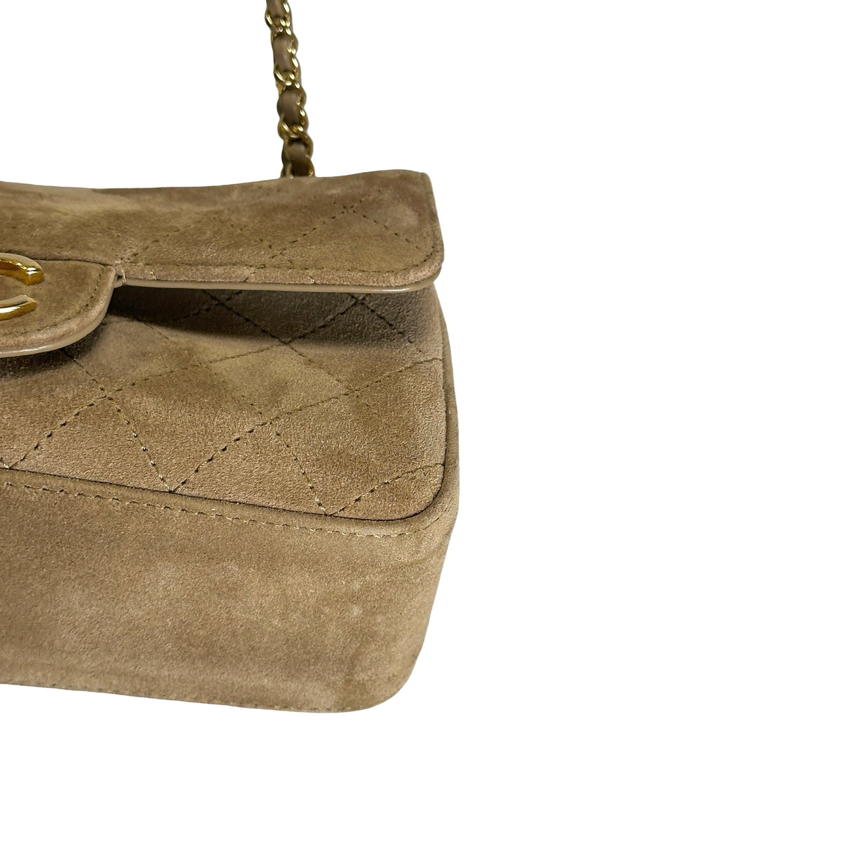 Brand New CHANEL Suede Classic Flap Shoulder Bag Beige GHW
