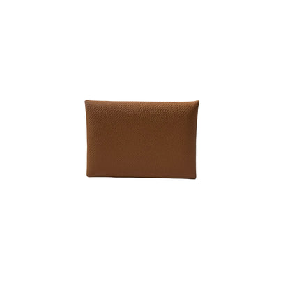 New HERMÈS Calvi Duo Card Holder Brown