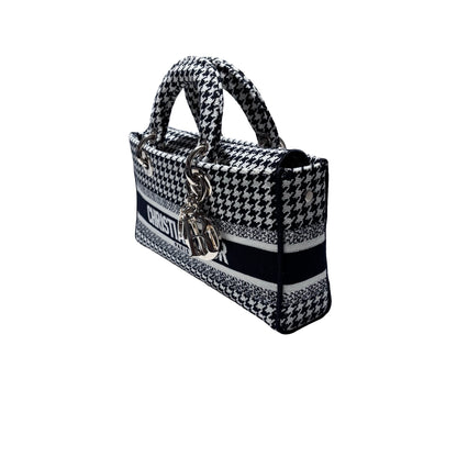 Used DIOR Canvas D-Joy Medium Handbag Black White GHW