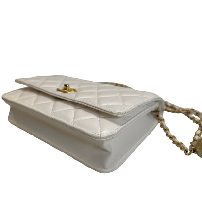 Used CHANEL Quilted Lambskin Wallet on chain Wallet on chain White Gold