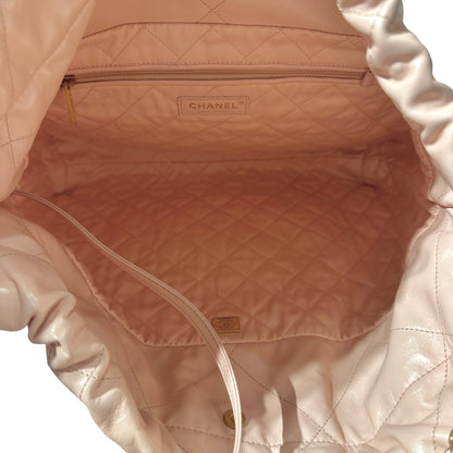 Used CHANEL Calfskin Leather 22 Medium Shoulder Bag Pink GHW