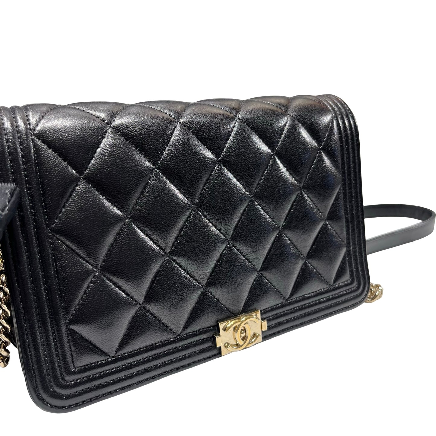 Used Chanel Lambskin Leather WOC Shoulder Bag Black GHW