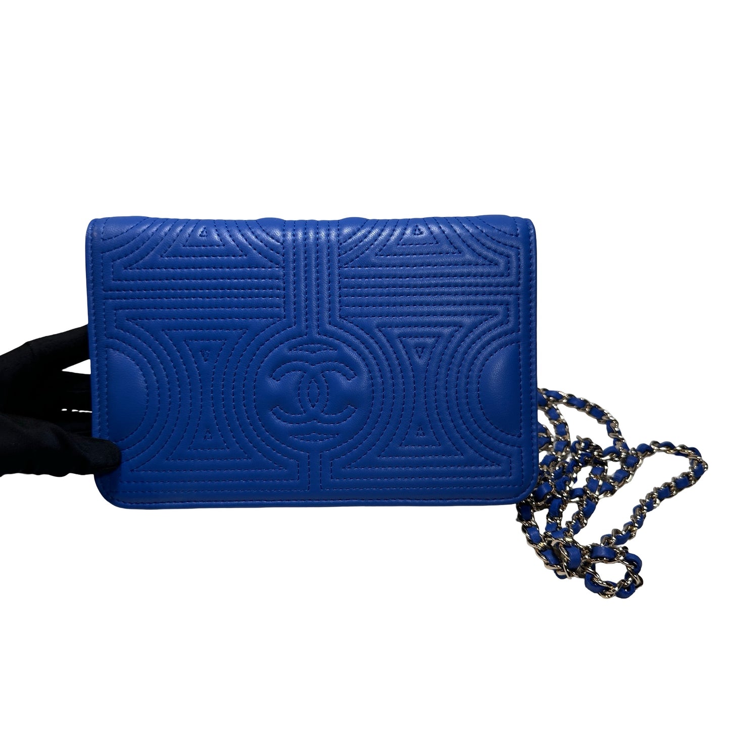 Used Chanel Lambskin Leather WOC Chain Shoulder Bag Navy Blue GHW